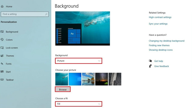 Thay hình nền cho máy tính Win 10