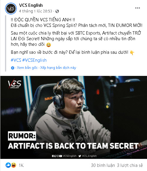 artifact chuyển về team secret