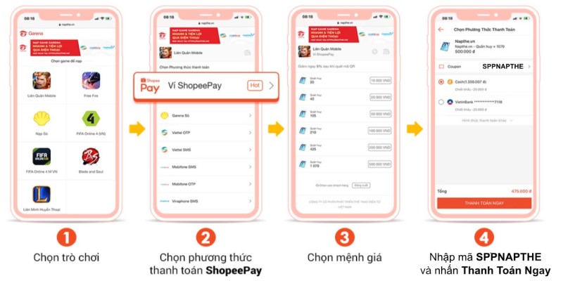 Nạp thẻ qua ví Shopee Pay